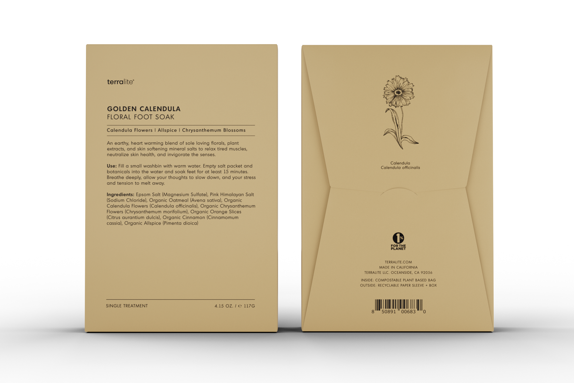 Golden Calendula Floral Foot Soak Organic - Single Treatment with Fall Autumn botanicals, Calendula, Allspice, Chrysanthemum, Organic Slices