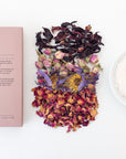 Organic Hibiscus Rose Foot Soak with rosebuds, rose petals, hibiscus, and blue lotus flowers