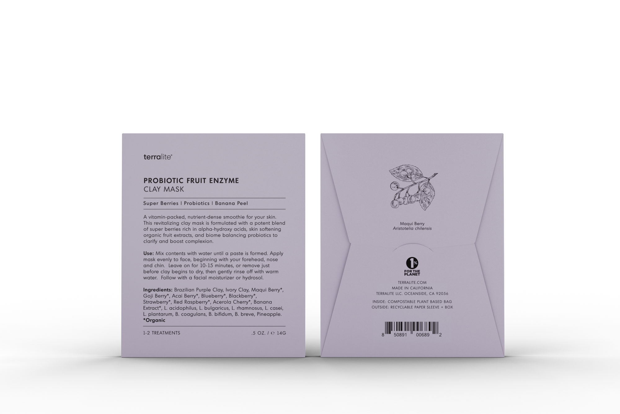 Probiotic Fruit Enzyme Organic Clay Mask - Single Use Treatment with Super Berries, Banana, and Probiotics