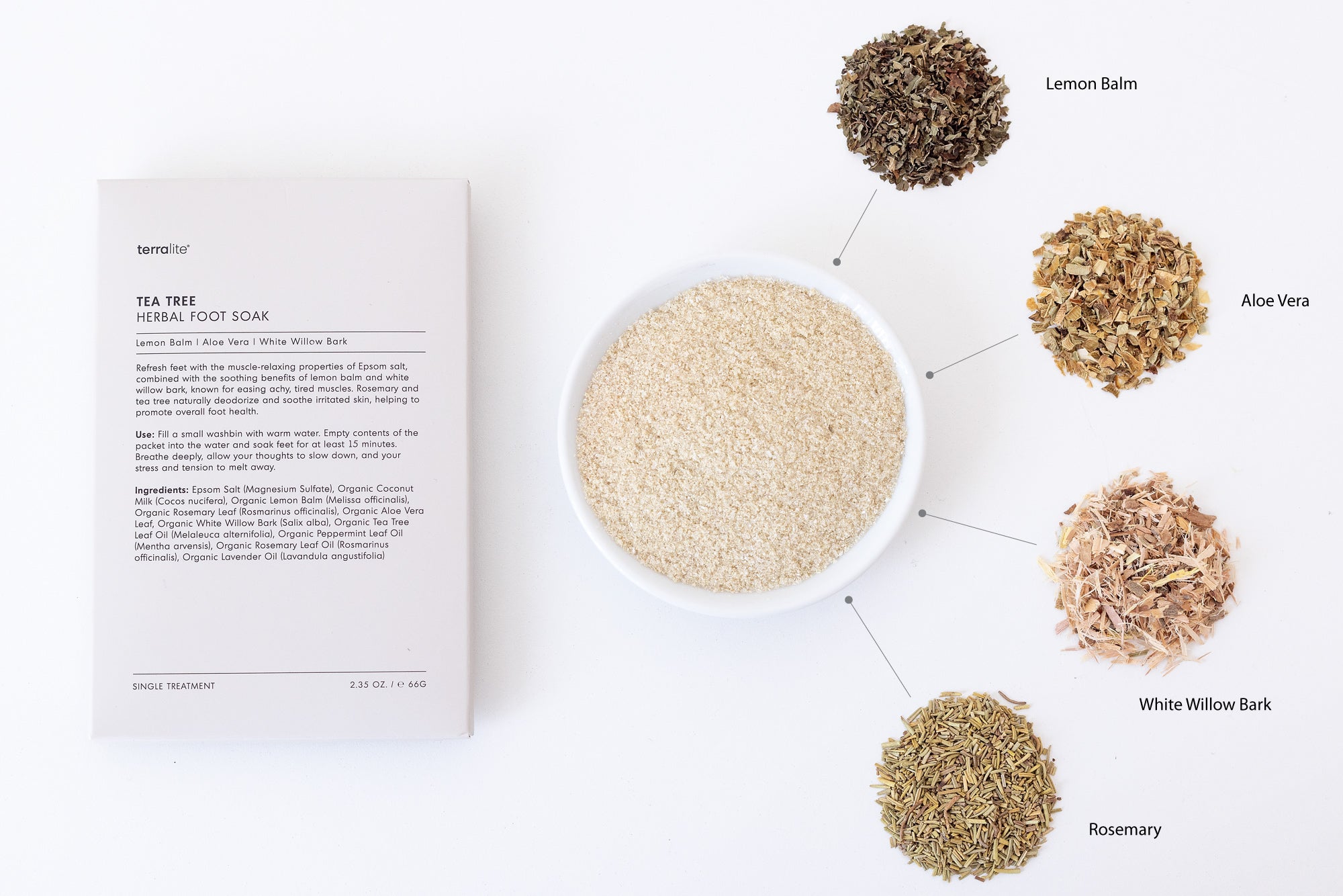 Organic Tea Tree Foot Soak with lemon balm, aloe, and white willow bark