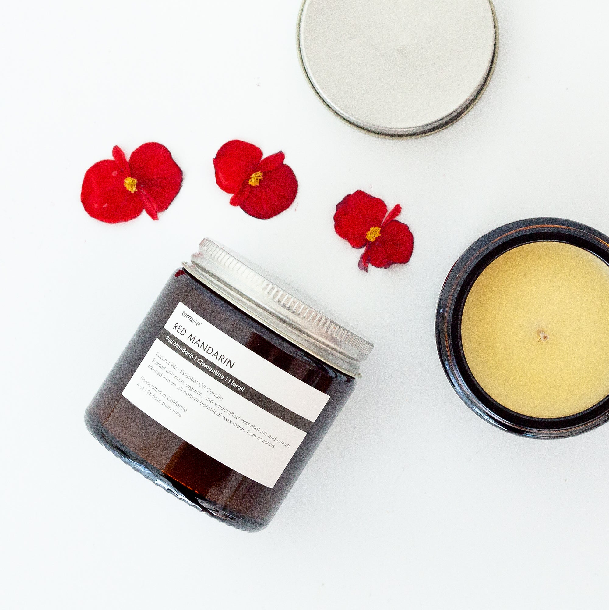 Red Mandarin Essential Oil Candle 4 oz. made with red mandarin, clementine, and neroli essential oils