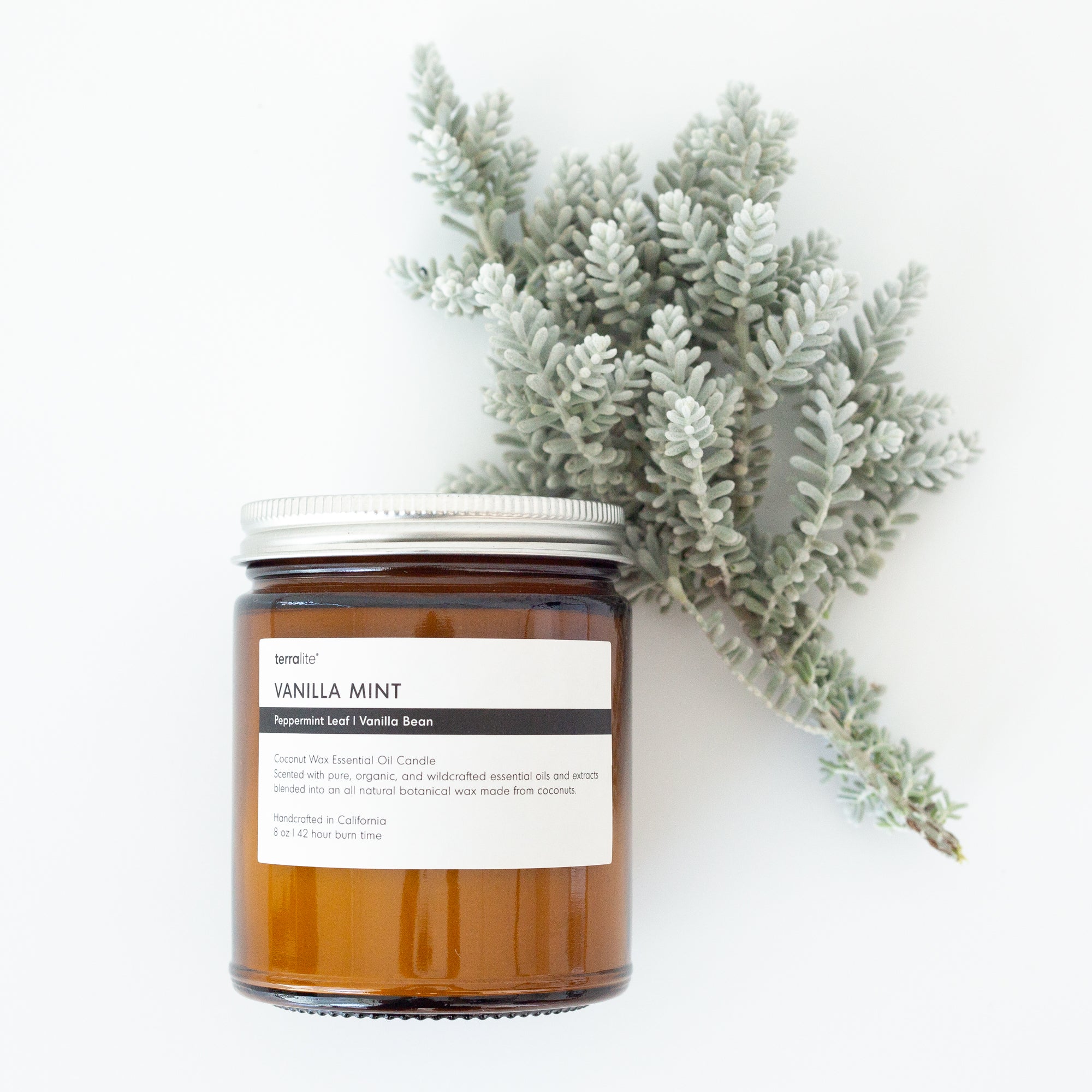 Vanilla Mint Essential Oil Candle - 8 oz. made with organic vanilla oil and organic peppermint essential oil.
