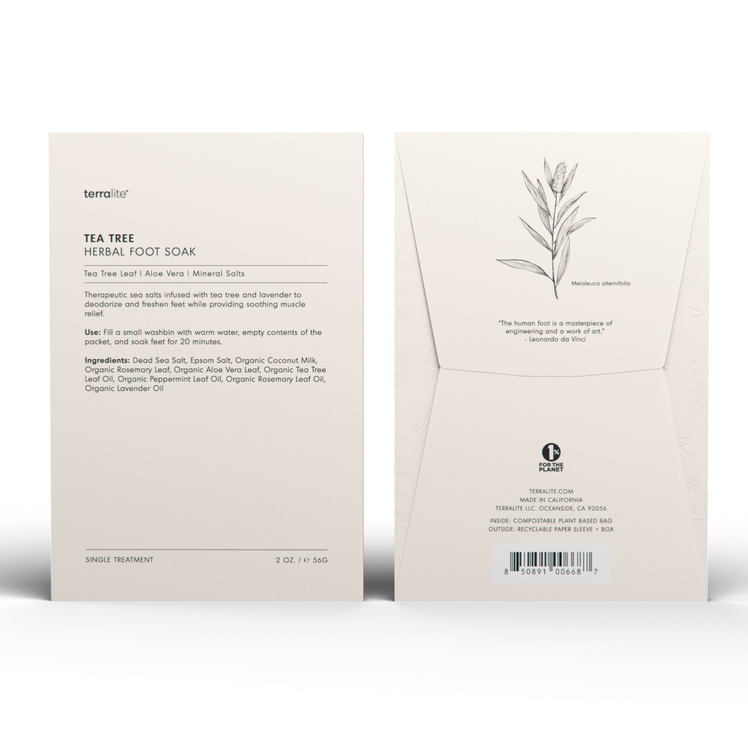 Organic foot soaks made with therapeutic mineral salts, finely ground botanicals, and therapeutic plant extracts.