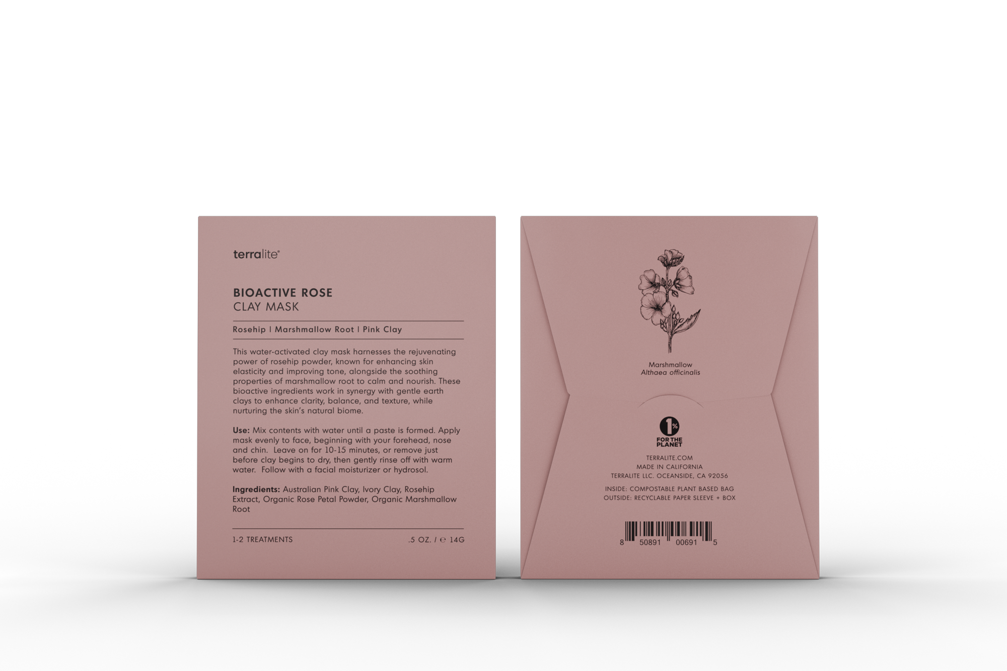 Bioactive Rose Clay Mask Organic - Single Treatment with Rose and Australian Pink Clay