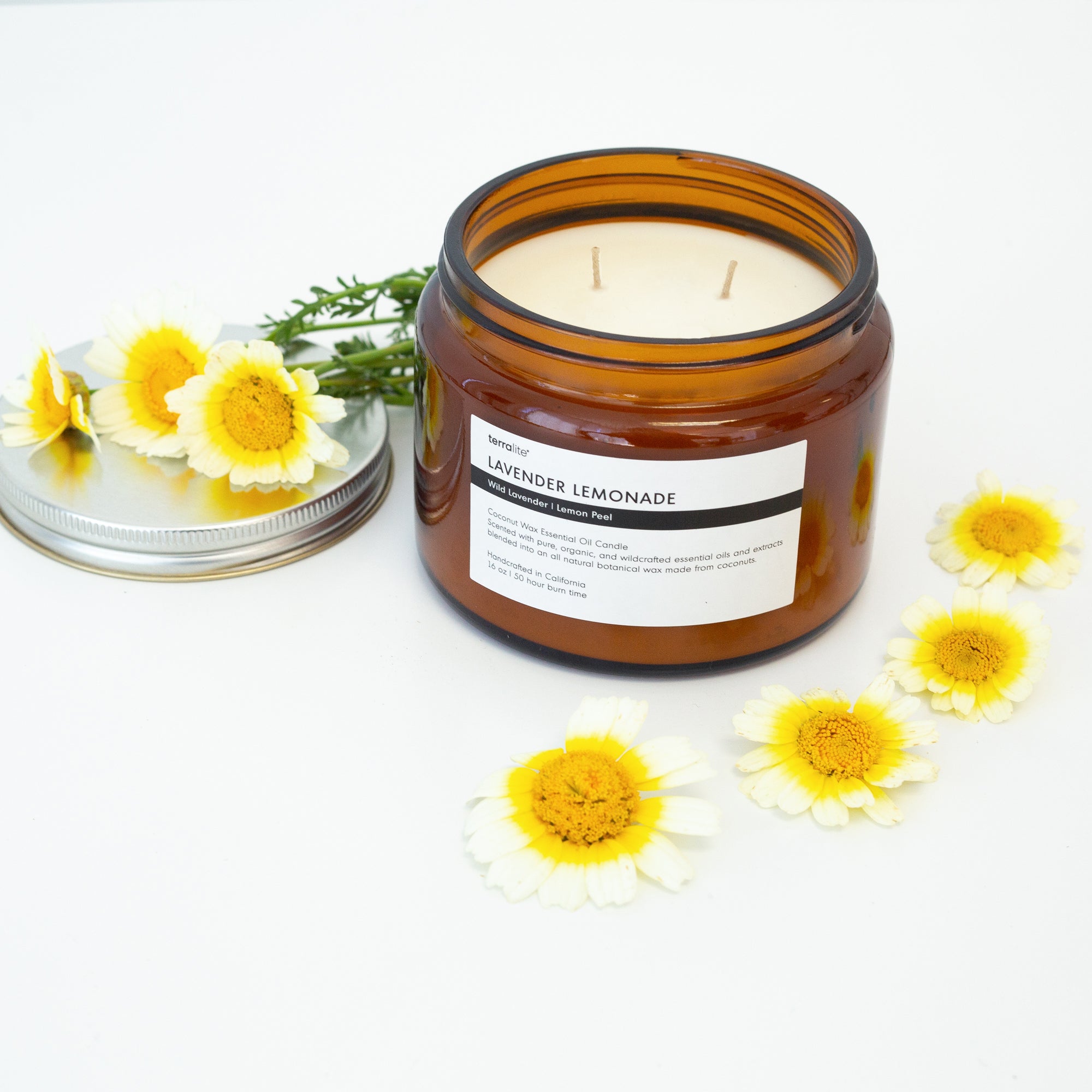 Lavender Lemonade Essential Oil Candle made with wild lavender and organic lemon. 2 wick size