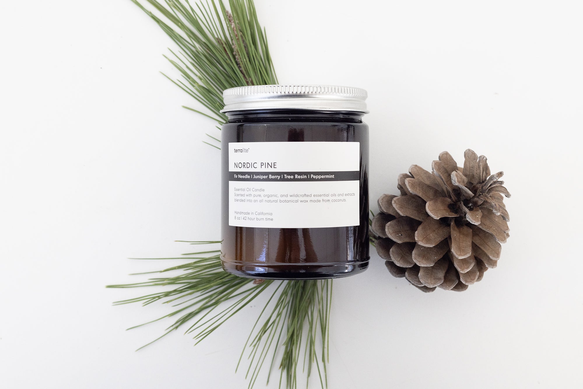Nordic Pine Essential Oil Candle - 8 oz. made with Fir Needle, Juniper Berry, Tree Resin, and Organic Peppermint.
