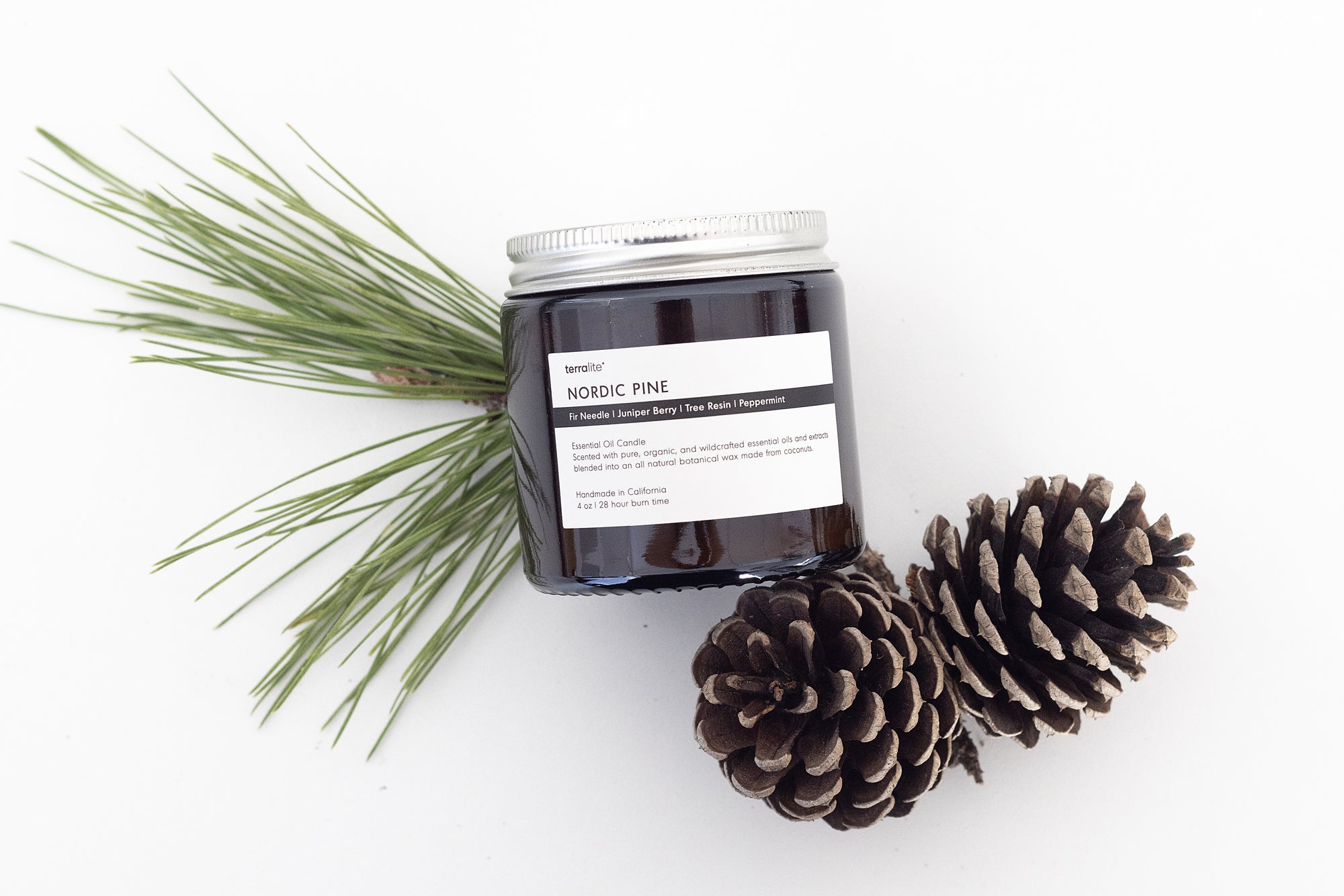 Nordic Pine Essential Oil Candle - 4 oz. made with Fir Needle, Juniper Berry, Tree Resin, and Organic Peppermint.
