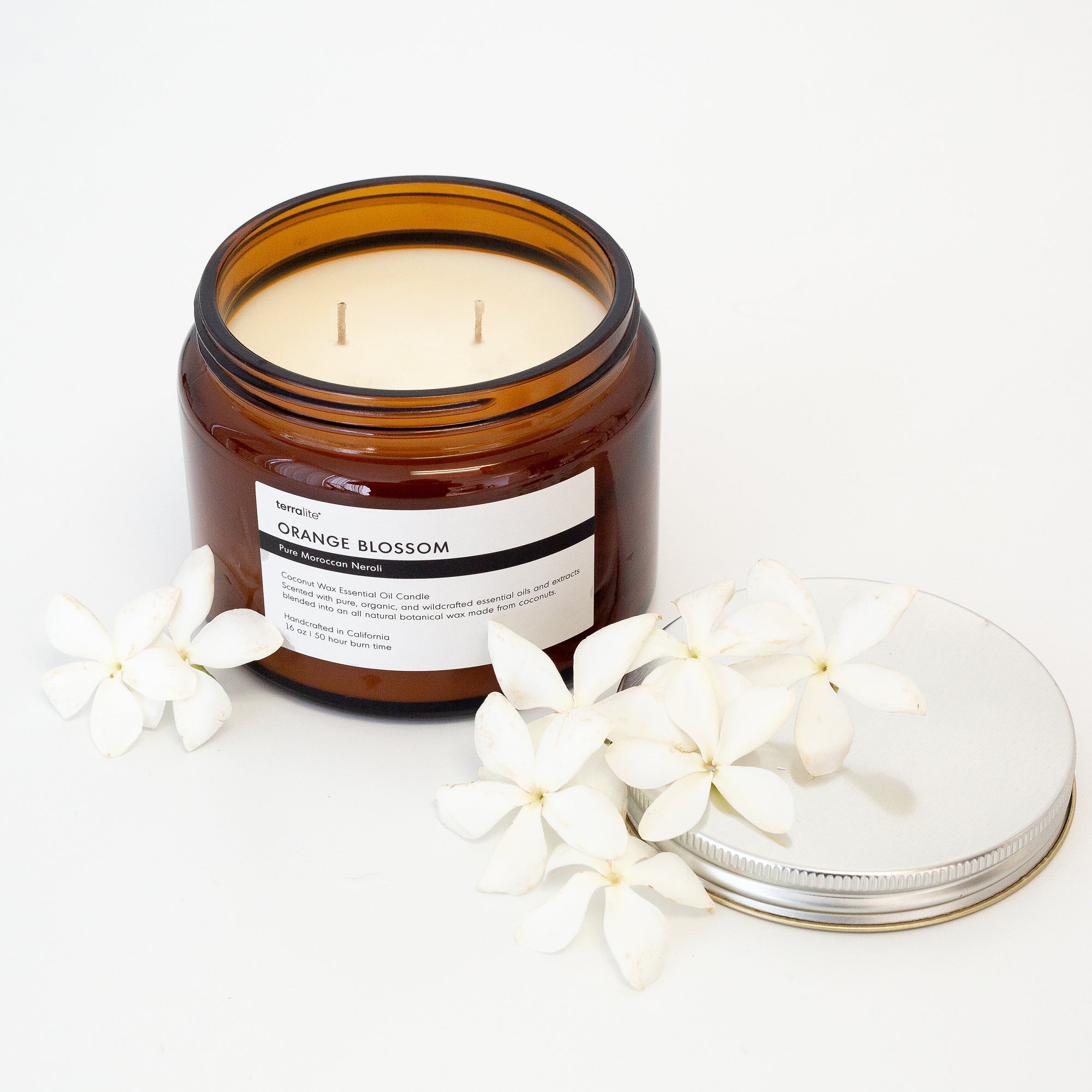 Orange Blossom Essential Oil Candle made with Moroccan neroli oil. 2 wick size