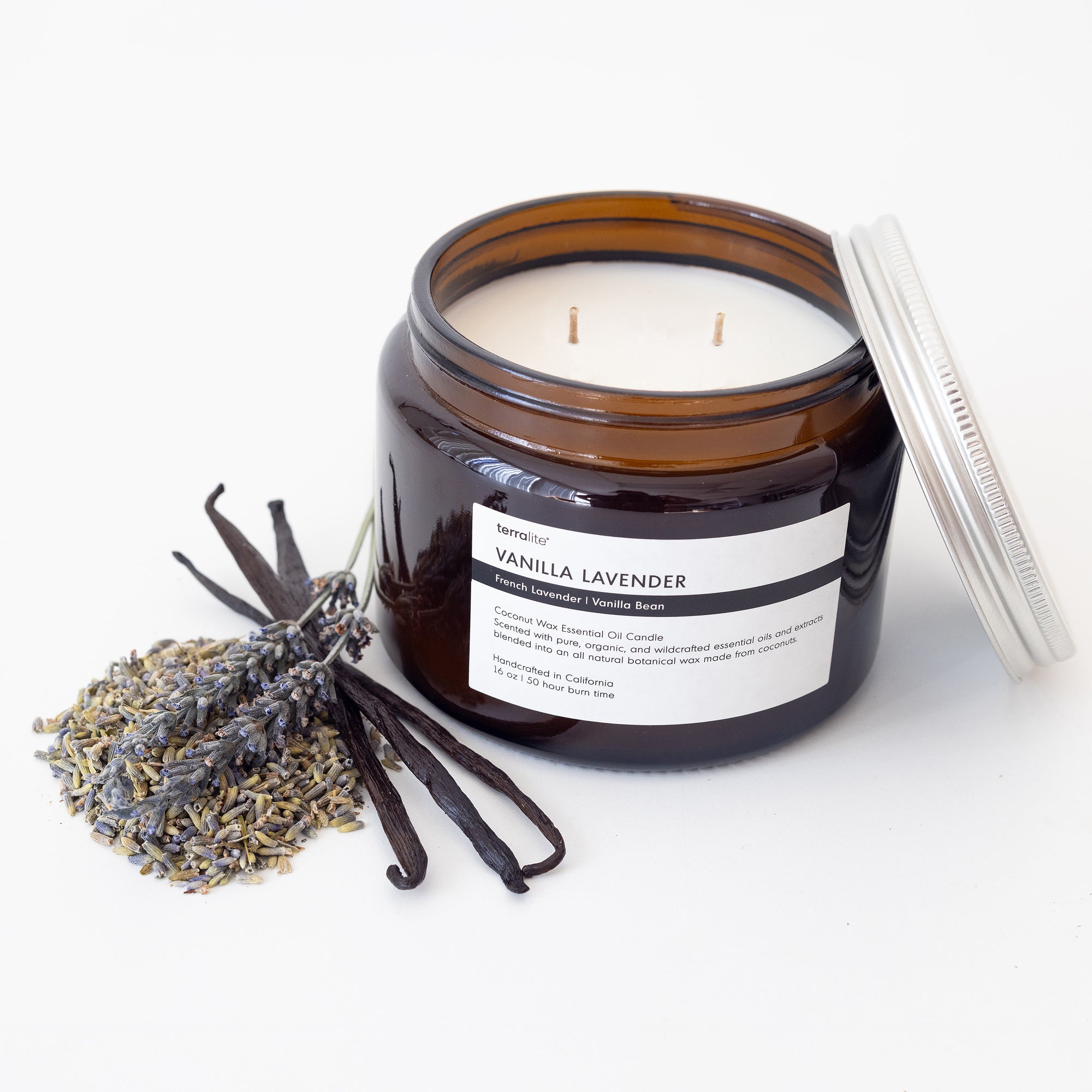Vanilla Lavender Essential Oil Candle, scented with organic vanilla and lavender essential oils - 2 wick Size
