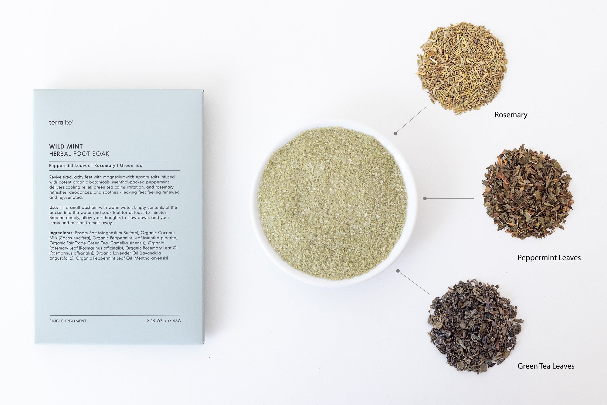 Organic Wild Mint Foot Soak with peppermint, green tea, and rosemary