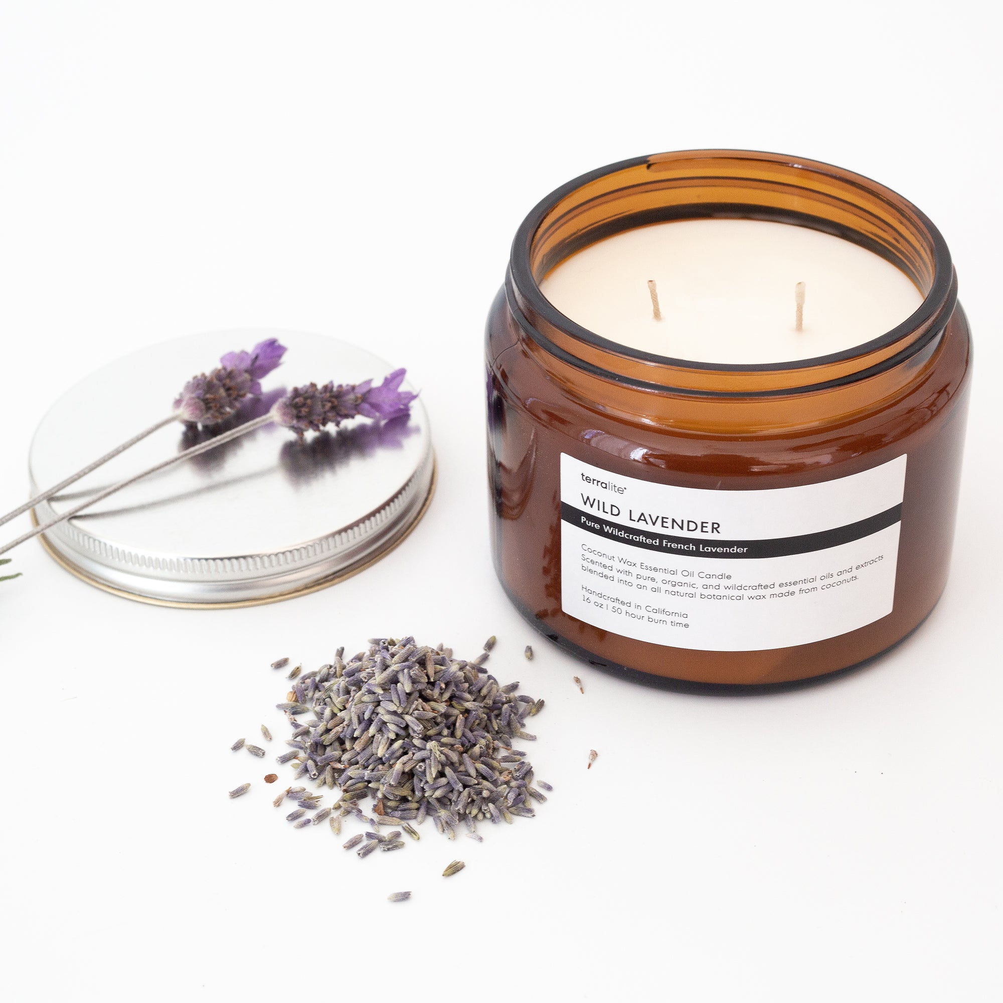 Wild Lavender Essential Oil Candle scented with pure wild french lavender. 2 wick size