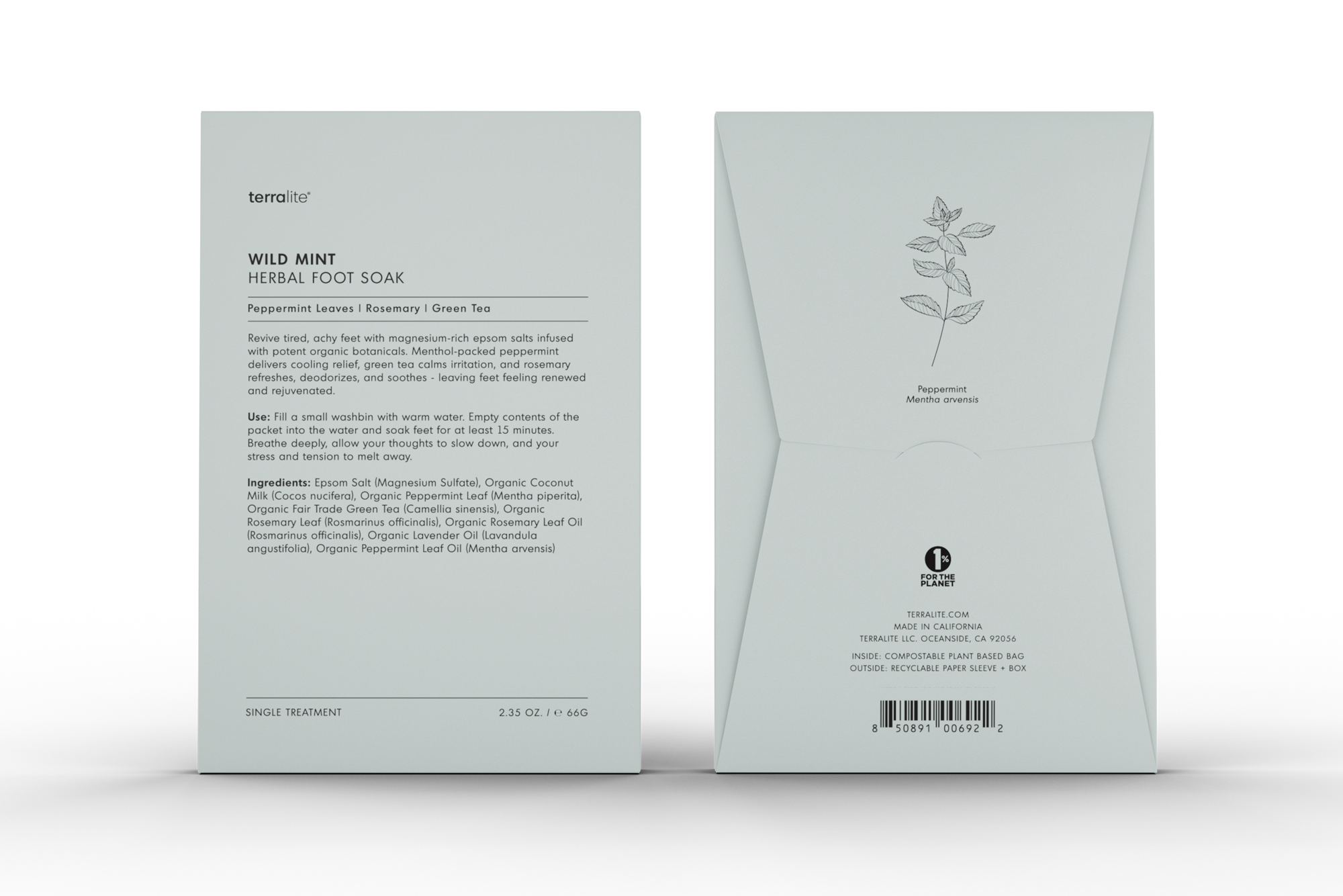 Wild Mint Herbal Foot Soak Organic- Single Treatment with Peppermint, Rosemary, and Green Tea