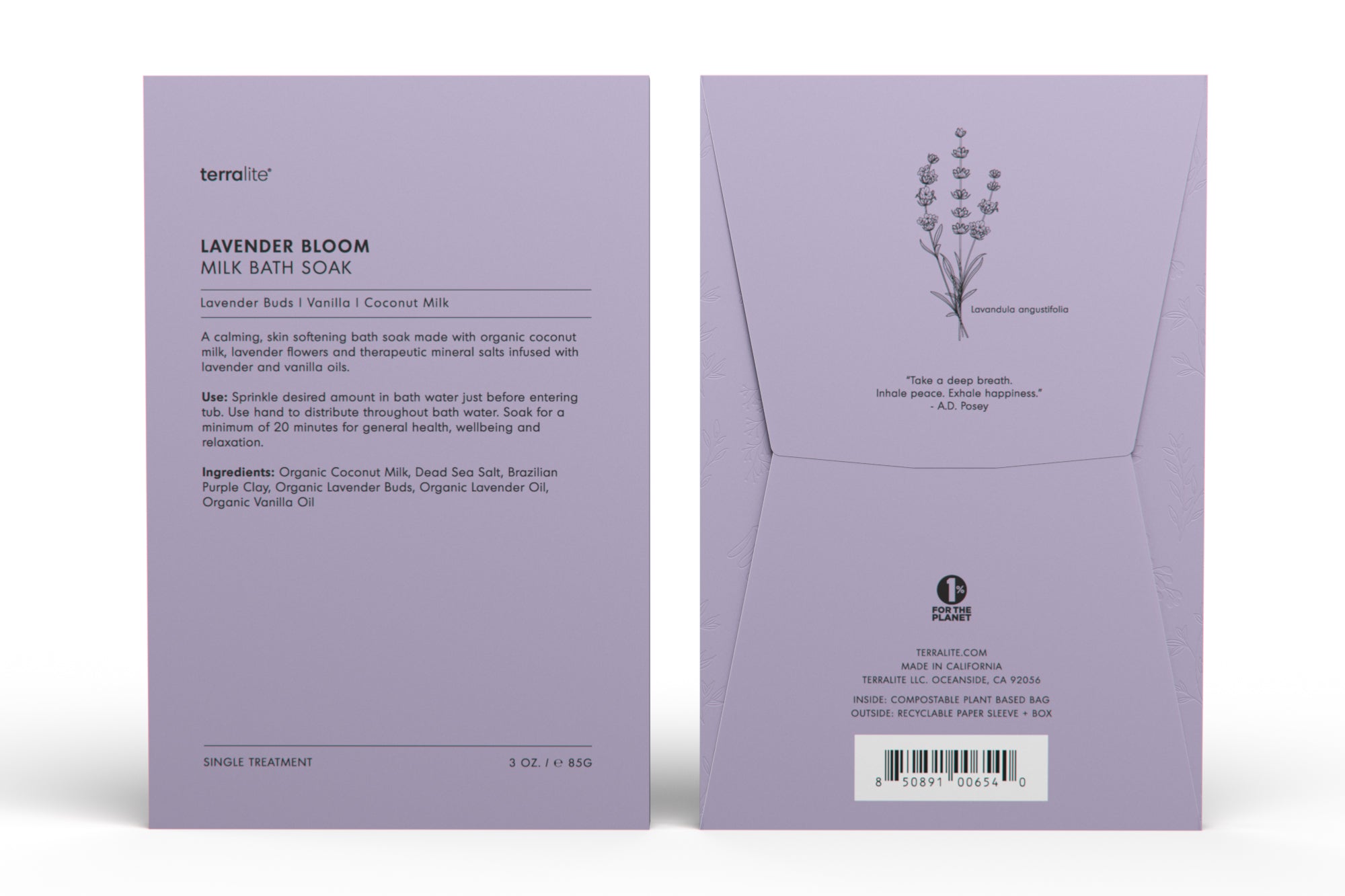 Lavender Organic Milk Bath Soak - Single Use Treatment
